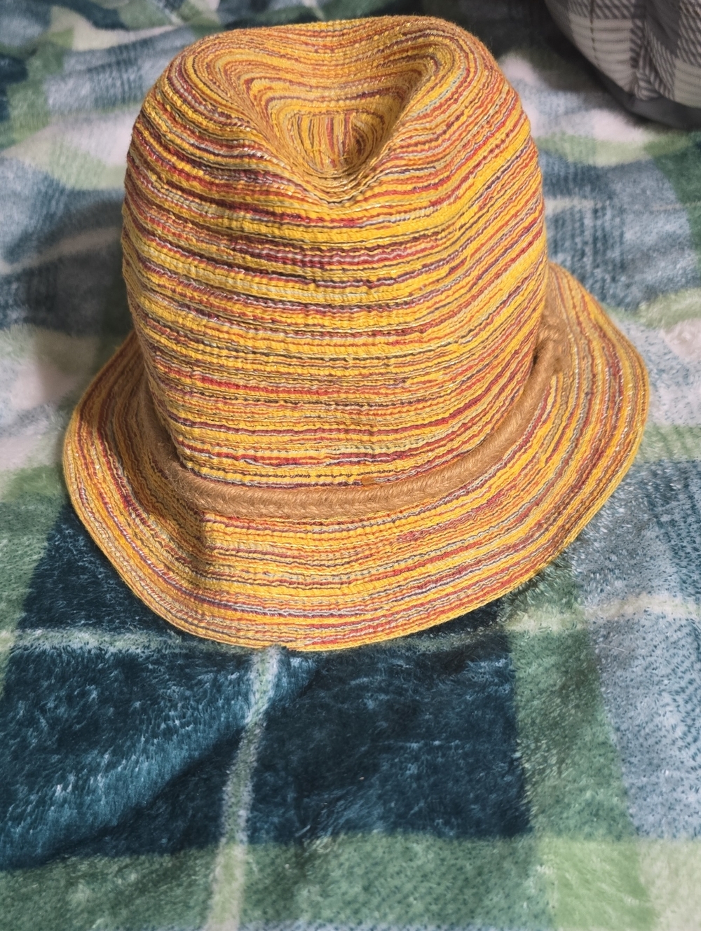 Yellow Striped Summer Fedora Hat